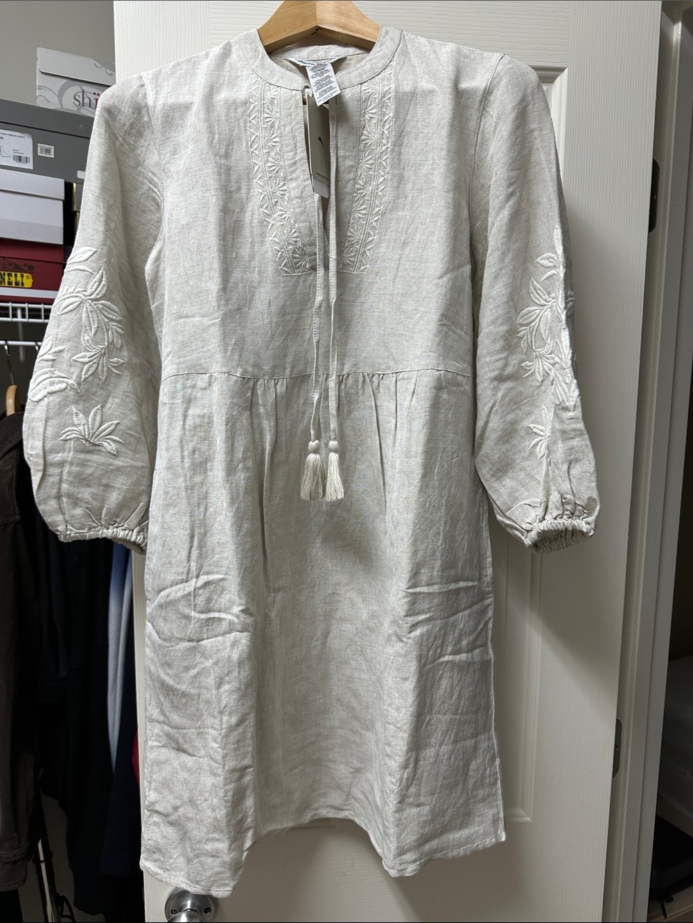 Tommy Bahama Cream Embroidered Linen Tunic Dress